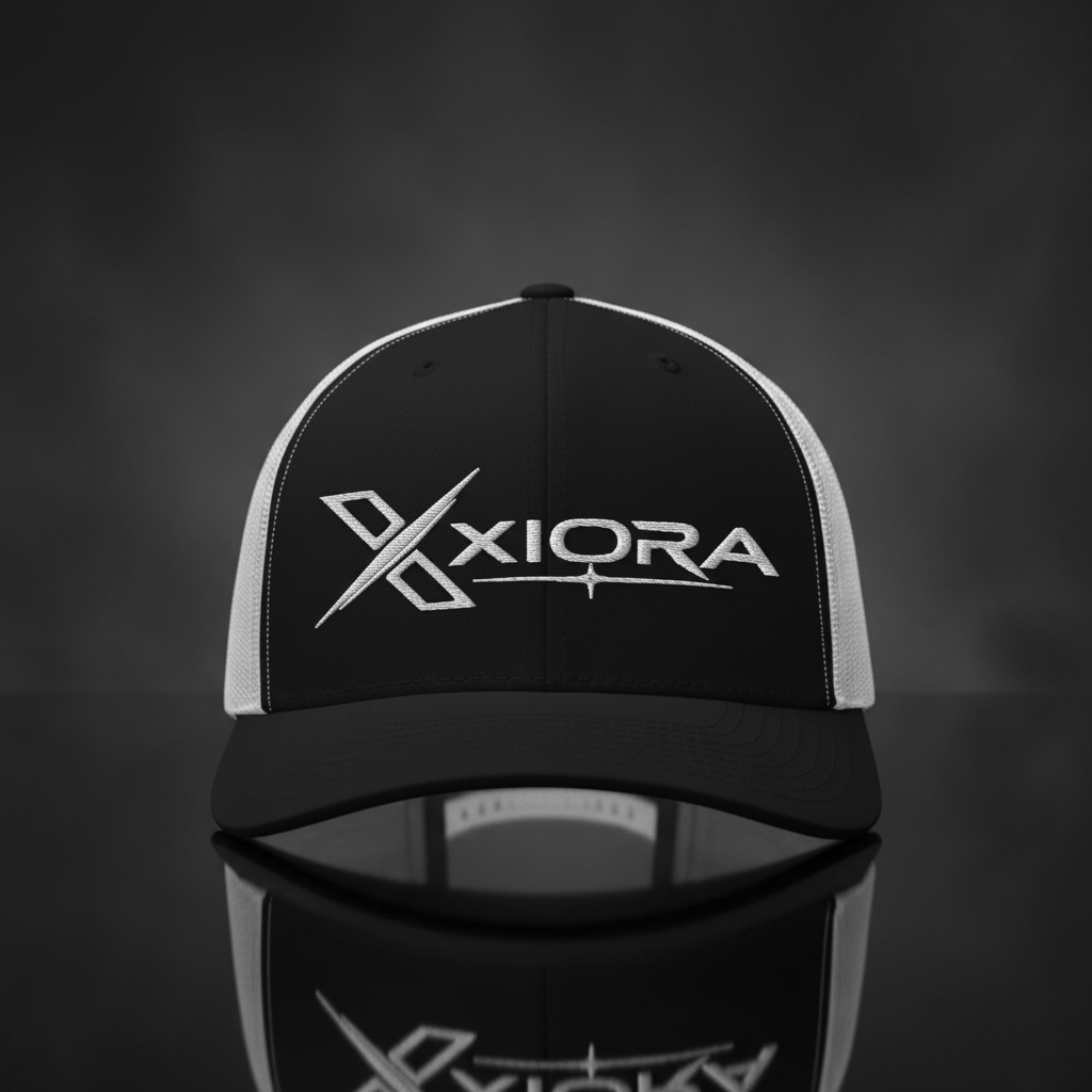 Casquette noir blanc XIORA fond cinématique
