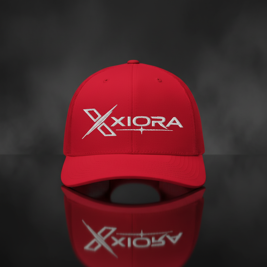 Casquette rouge XIORA fond cinématique